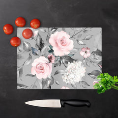 Dusty Pink Roses Glass Chopping Board