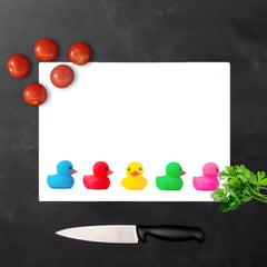 Coloured Rubber Ducks Glass Chopping Board
