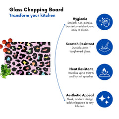 Pink Leopard Print Glass Chopping Board