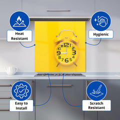 Yellow Alarm Clock Kitchen Splashback