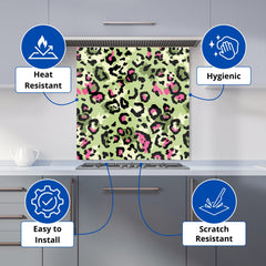 Green And Pink Leopard Print Kitchen Splashback