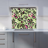 Green And Pink Leopard Print Kitchen Splashback