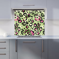 Green And Pink Leopard Print Kitchen Splashback