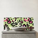 Green And Pink Leopard Print Glass Bathroom Splashback