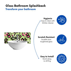 Green And Pink Leopard Print Glass Bathroom Splashback