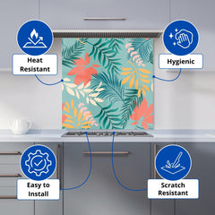 Abstract Bright Colorful Tropical Leaves Kitchen Splashback