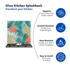 Abstract Bright Colorful Tropical Leaves Kitchen Splashback