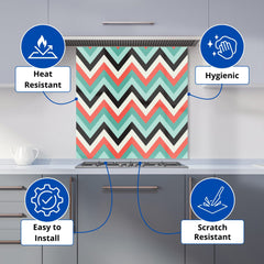 Geometric Colored Chevron Pattern Kitchen Splashback