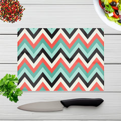 Geometric Colored Chevron Pattern Glass Chopping Board