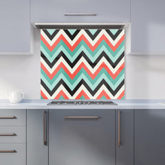 Geometric Colored Chevron Pattern Kitchen Splashback