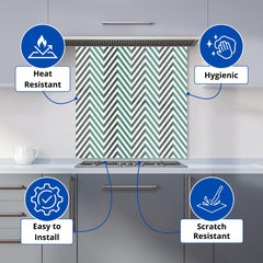 Geometric Herringbone Chevron Blues Kitchen Splashback