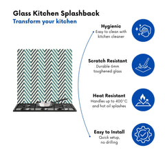 Geometric Herringbone Chevron Blues Kitchen Splashback