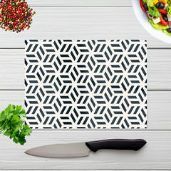 Geometric Monochrome Hexagonal Pattern Glass Chopping Board