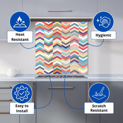 Geometric Multi Colored Chevron Pattern Kitchen Splashback