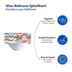Geometric Multi Colored Chevron Pattern Glass Bathroom Splashback