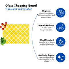 Geometric Yellow Quatrefoil Wave Glass Chopping Board