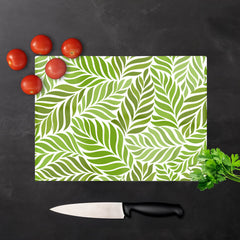 Green Leaf Pattern Glass Chopping Board