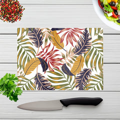 Hawaiian Style Jungle Leaves Glass Chopping Board