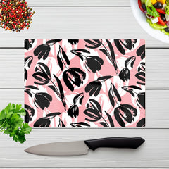 Nature Flat Spring Flower Motif Glass Chopping Board