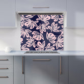 Pink Navy Floral Botanical Pattern Kitchen Splashback