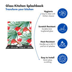 Tropical Flowers, Palm Leaves Hawaiian Kitchen Splashback