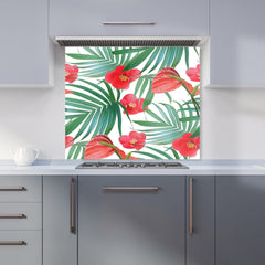 Tropical Flowers, Palm Leaves Hawaiian Kitchen Splashback