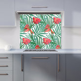 Tropical Flowers And Palm Leaves Kitchen Splashback