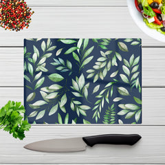 Watercolor Leaves Glass Chopping Board