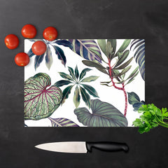 Watercolor Tropical Leaf Glass Chopping Board