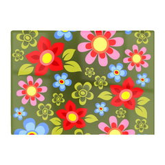 Red And Blue Flowers Glass Chopping Board