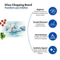 Hunting Polar Bear Watercolour Glass Chopping Board