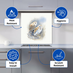 Duo of Barn Owls Watercolour Kitchen Splashback