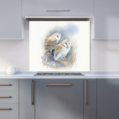 Duo of Barn Owls Watercolour Kitchen Splashback