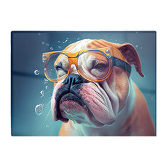 Bulldog With Glasses Splashart Glass Chopping Board