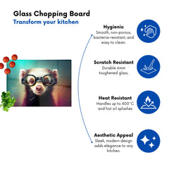 Ferret With Glasses Splashart Glass Chopping Board
