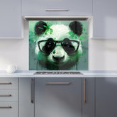 Panda With Glasses, Green Splashart Kitchen Splashback