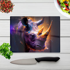 Golden Rhino Face Splashart Glass Chopping Board