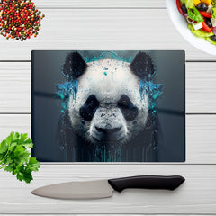 Panda Face Splashart Dark Background Glass Chopping Board