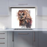 Tawny Owl Face Splashart Light Background Kitchen Splashback