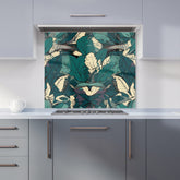Green Beige Tropical Leaves Kitchen Splashback