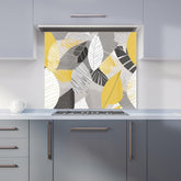 Grey Yellow Autumn Leaves Kitchen Splashback