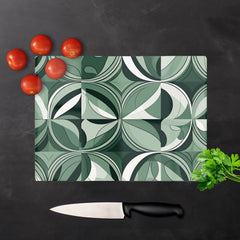 Geometric Green Black Glass Chopping Board