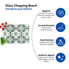 Geometric Green Grey Glass Chopping Board