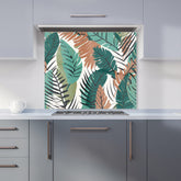 Tropical Floral Leaves Green Brown Kitchen Splashback