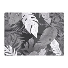 Black White Tropical Leaves Glass Chopping Board