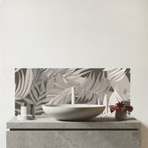 Grey Brown Tropical Leaves Glass Bathroom Splashback