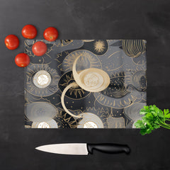 Abstract Silver Gold Sun And Moon Glass Chopping Board