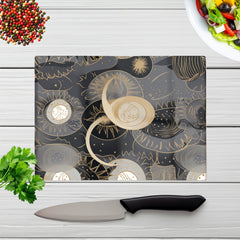 Abstract Silver Gold Sun And Moon Glass Chopping Board