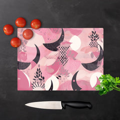 Abstract Pink Moon Pattern Glass Chopping Board