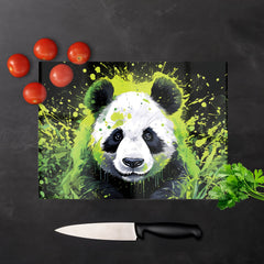 Green Splashart Panda Face Glass Chopping Board